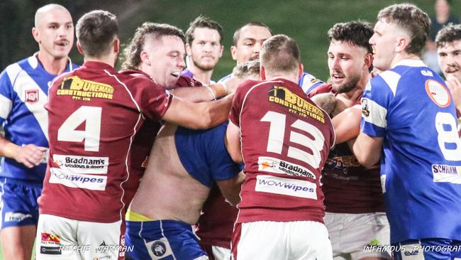 Action from the 2023 Sunshine Coast A-grade rugby league grand final. Picture: Richo Jarman