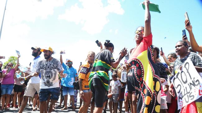 Desley Ketchup dances in joy at the release of her son Algen Donahue. Picture: Peter Carruthers