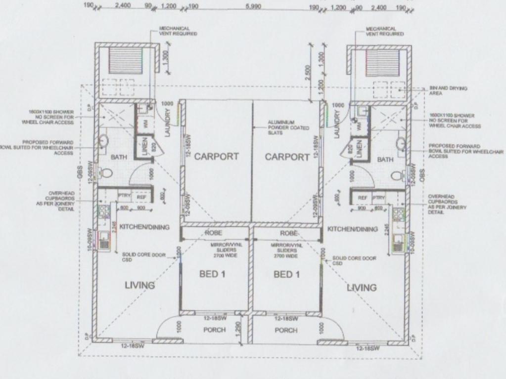 A layout plan for proposed new duplexes at Wongabeena Aged Housing Sarina. Photo: Contributed