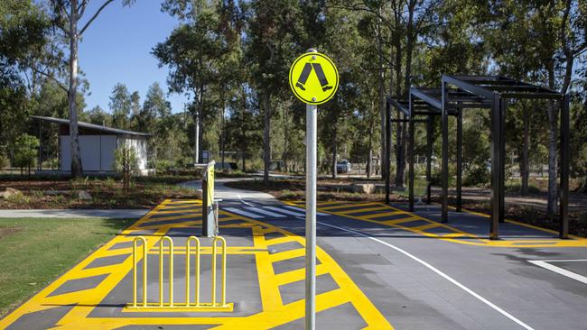 Give way to pedestrians crossing at Demeio Park, Marsden. It is set to open in June. (AAP/Image Sarah Marshall)