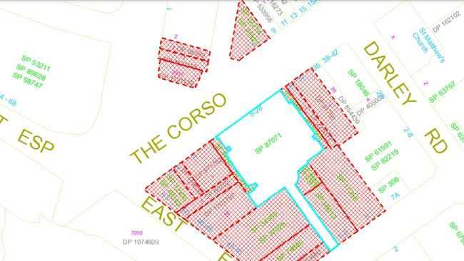 Map of the site subject to a development application as Coles seek approval for multimillion-dollar upgrades for its store of The Corso. Picture: Northern Beaches Council website