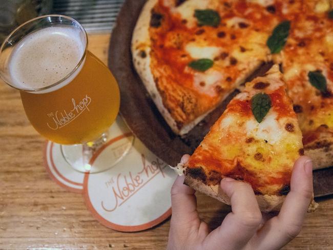 Pizza and beer at The Noble Hops.