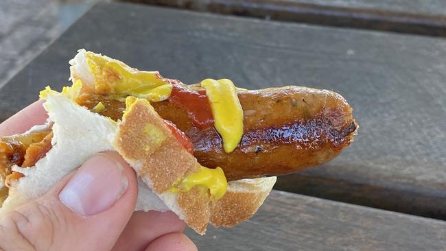 A snag cooked up by the good folk from One Tree Hill CFS. Picture: Jason Katsaras