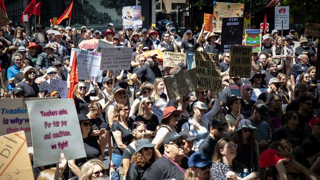 South Australian Teachers on strike in September. Picture: NCA NewsWIRE / Emma Brasier