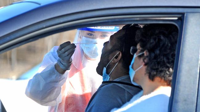 Queensland has reported one new coronavirus case after a testing blitz say thousands tested at pop-up centres like this one at Orion Springfield Central Shopping Centre. Picture: NewsWire / John Gass