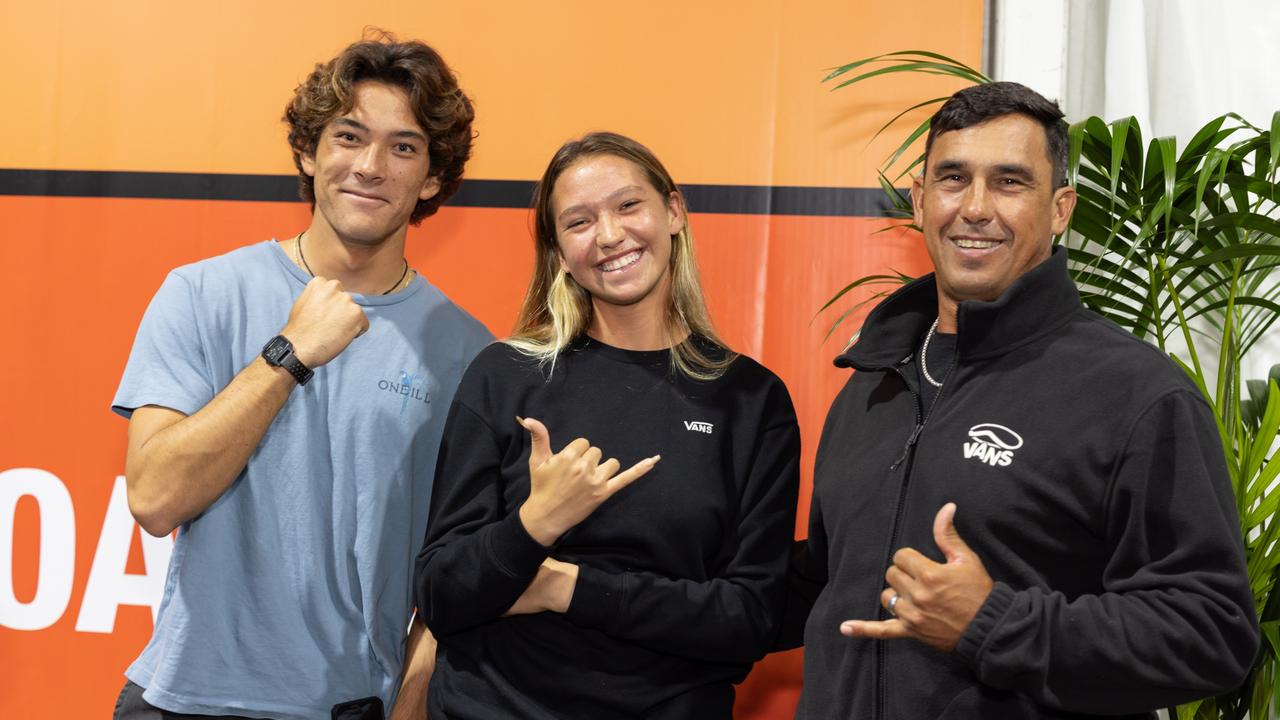 Shion Crawford, Pua Desoto and Duane DeSoto with The Pulse at Boost Mobile Gold Coast Open 2023 Athletes and Co Pre-Comp Feast, May 5 2023. Picture: Celeste Humphrey