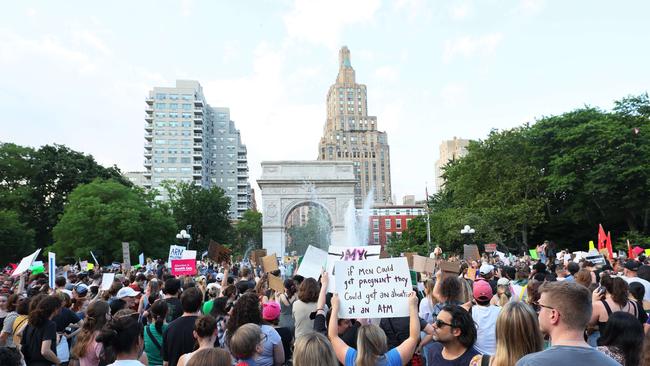 People gather to protest at Washington Square Park in New York City. Picture: Getty