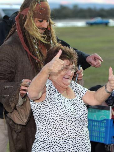 Pirates of the Caribbean on the Coast: Pirates meet and greet - Jean Hyland after kissing Johnny Depp. Pic: by Richard Gosling