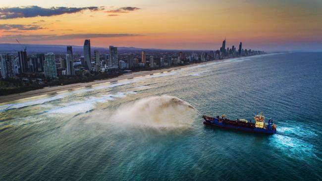 Dredge ship on the Gold Coast. Picture: NIGEL HALLETT