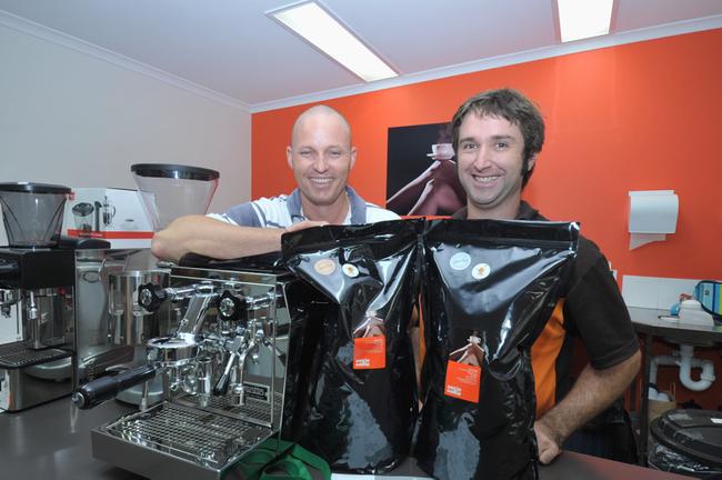 Sexie Coffee owner Jason Barrie and roaster Nick Stevens. Photo: Nat Bromhead / Fraser Coast Chronicle. Picture: Nat Bromhead FRA110411sexycoffee