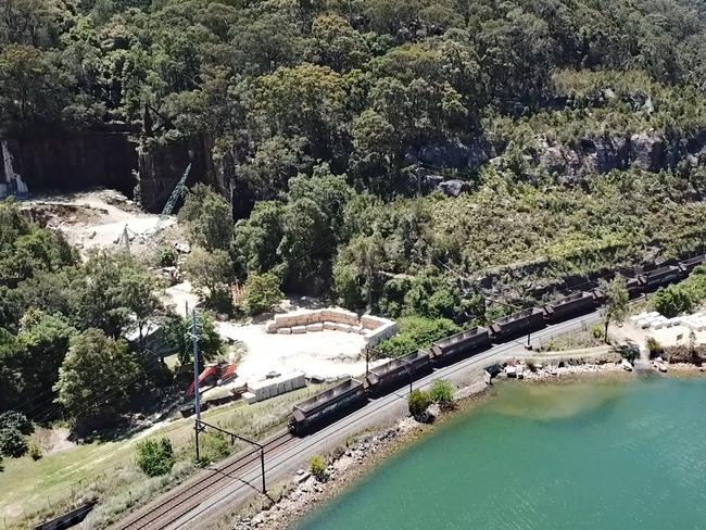 Freight train heading north past Wondabyne Quarry. Picture: Mitchell Hubbard.