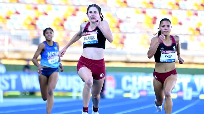 Amaya MEARNS and Thewbelle PHILPAustralian All Schools track and field championships in Brisbane. Saturday  and  7, 2024. Picture John Gass