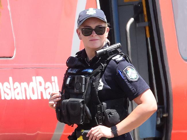 Police, Ambulance and Fire personnel all at the scene where a pedestrian has been hit by a train, Stanley Street East level crossings, Coorparoo. Picture: Liam Kidston