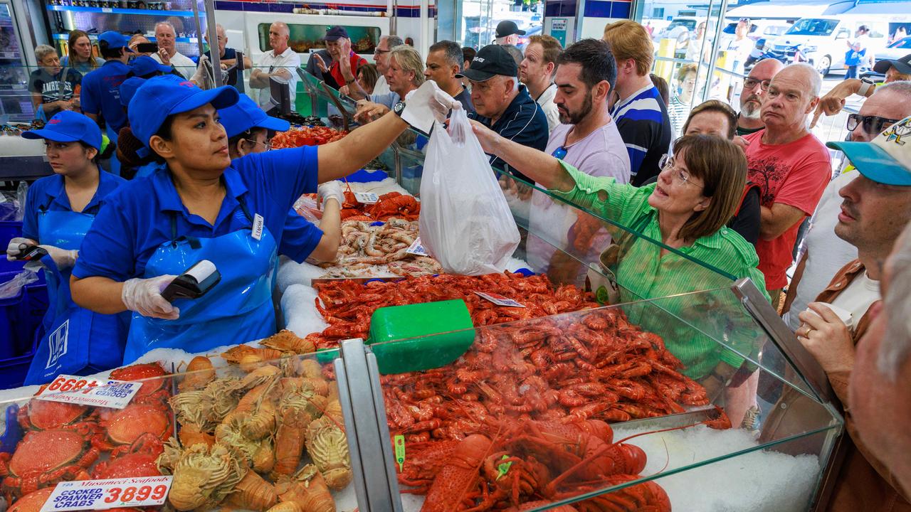 An Aussie Christmas is not complete with prawns, with the best of the lot going for $39.99/kg for extra large cooked tiger prawns. Picture: Justin Lloyd