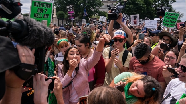 Rep Alexandria Ocasio-Cortez speaks to abortion-rights activists in front of the US Supreme Court. Picture: Getty Images