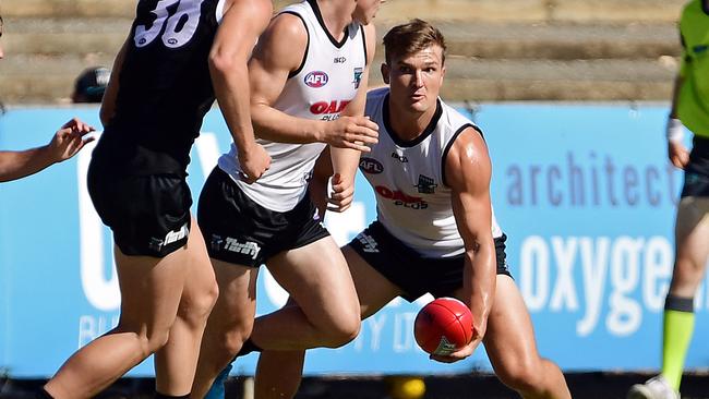 Ollie Wines in action during Port Adelaide's first intra-club at Alberton last month. Picture: Tom Huntley