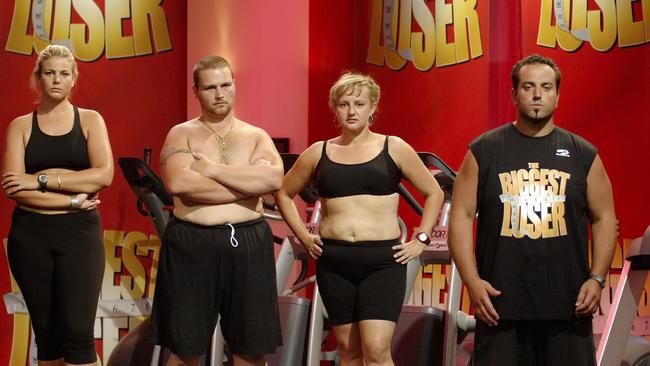 The 2006 <span id="U32558895786OIE" style="font-weight:normal;font-style:italic;">Biggest Loser </span>final weigh-in. Fiona Falkiner, Adriano 'Adro' Sarnelli, Kristie Dignam and Harry Kantzidis.