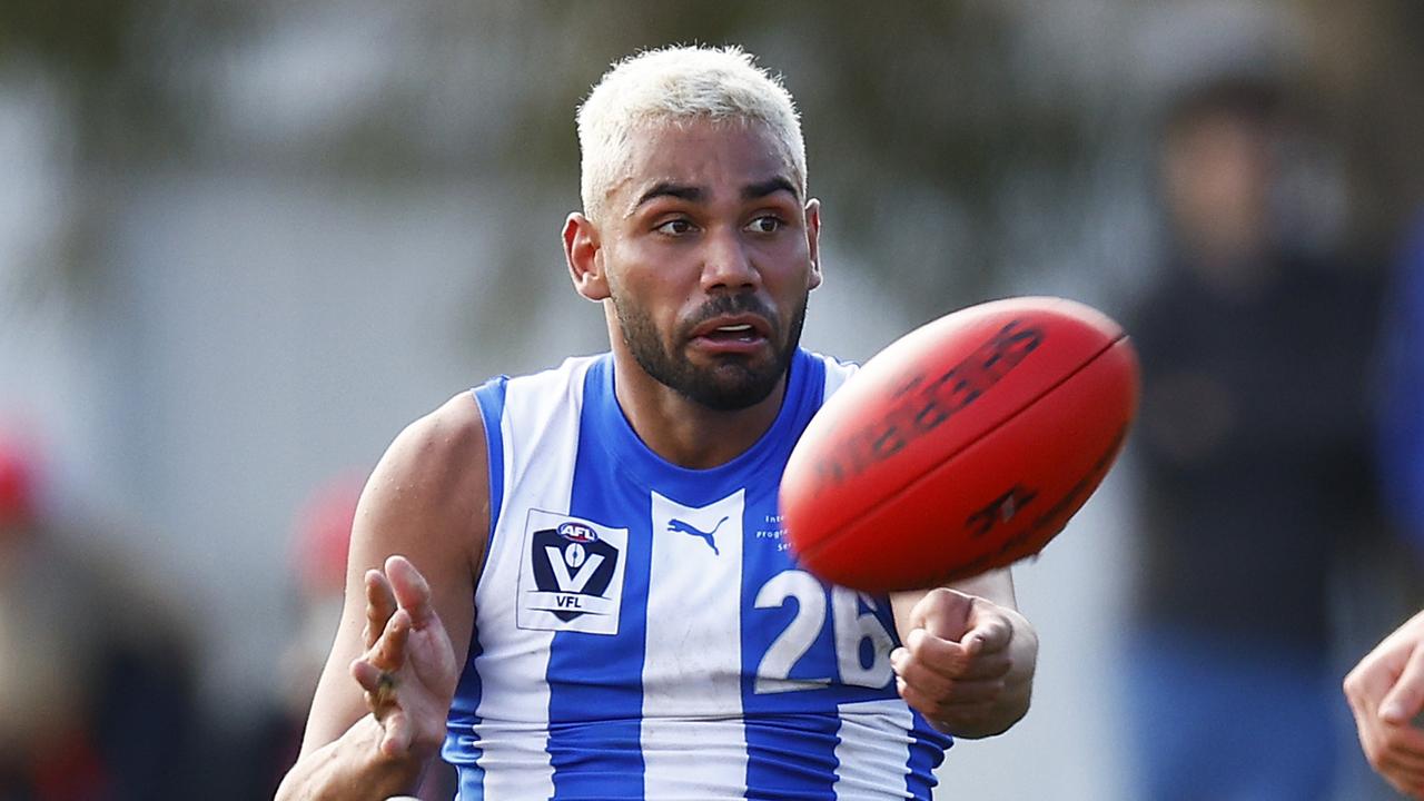 Tarryn Thomas of the North Melbourne Kangaroos has been charged by police with threatening to distribute an intimate image. Photo by Daniel Pockett/AFL Photos/via Getty Images