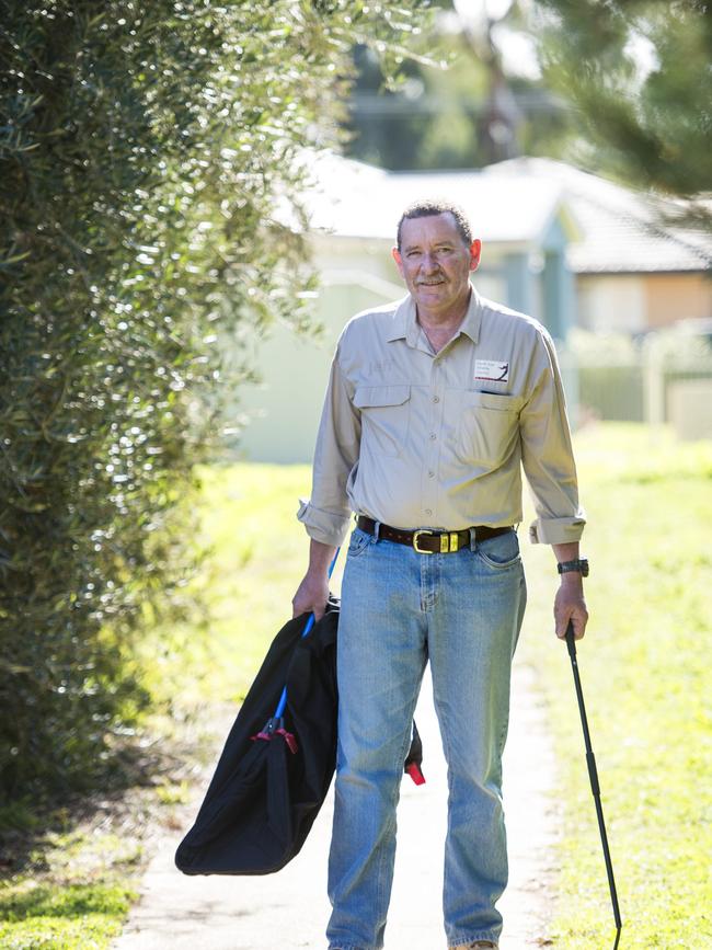 COUNTRY LIVING: Jeff Davies snake catcherPictured: Jeff Davies snake catcher with his snake catching gear.PICTURE: ZOE PHILLIPS