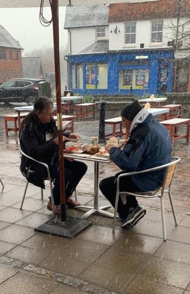 Diners ignored the snow to tuck in to a meal in Cranleigh, Surrey. Picture: Yangaz Bistro Grill