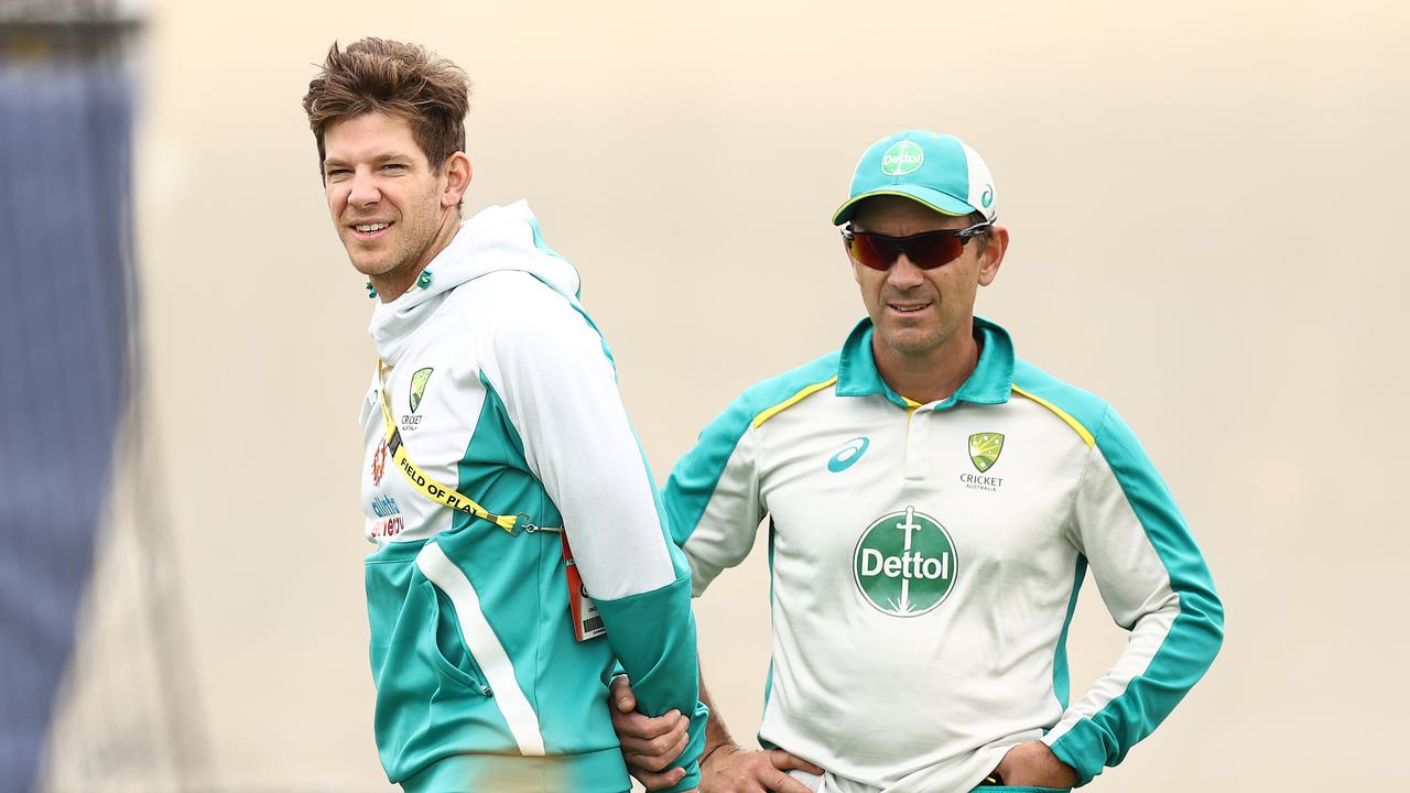 Justin Langer and former Australia captain Tim Paine in January.