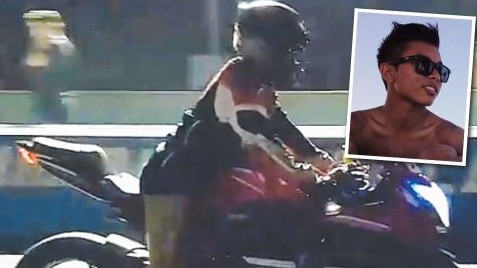 Reece Tjung, pictured riding a motorbike and inset, was busted speeding at 175km/h Pictures: Facebook