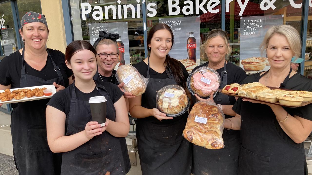 Panini's Bakery Gympie staff Rosie Stolzenberg, Maddie Harragan, Jodie Baxter, Mimi Rogers, Donna Dunmore and Nikki Ross.