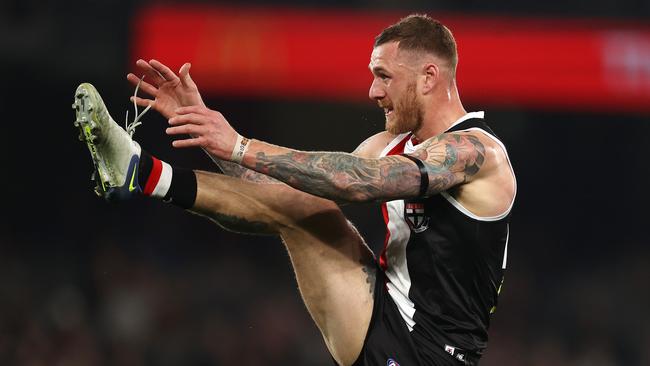 Saints forward Tim Membrey says he will not push to play in St Kilda’s season opener against Fremantle if his knee is feeling ‘dicey’. Picture: Michael Klein