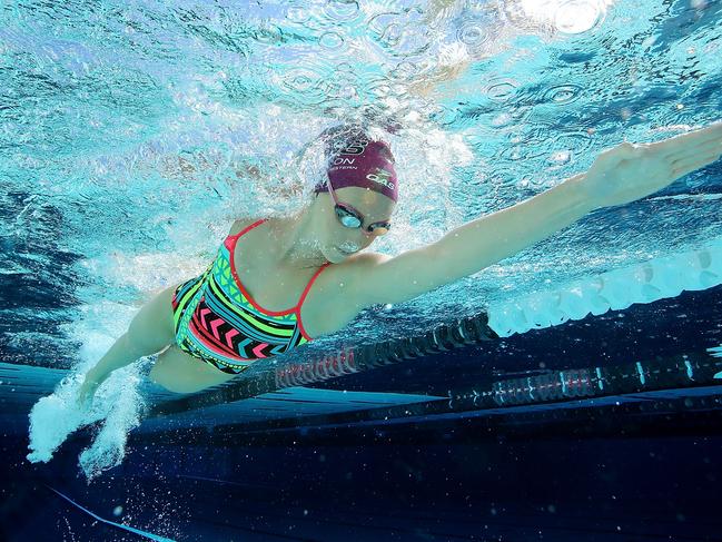 BRISBANE, AUSTRALIA - MAY 27: Swimmer Emma McKeon swims during a portrait session on May 27, 2016 in Brisbane, Australia. (Photo by Chris Hyde/Getty Images)