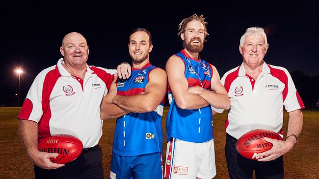 Rosewater coach Wayne Mahney, players James Deeley-Godfrey, Jonathan Mahney and president John Reardon pictured earlier this year. Picture: AAP/Matt Loxton.