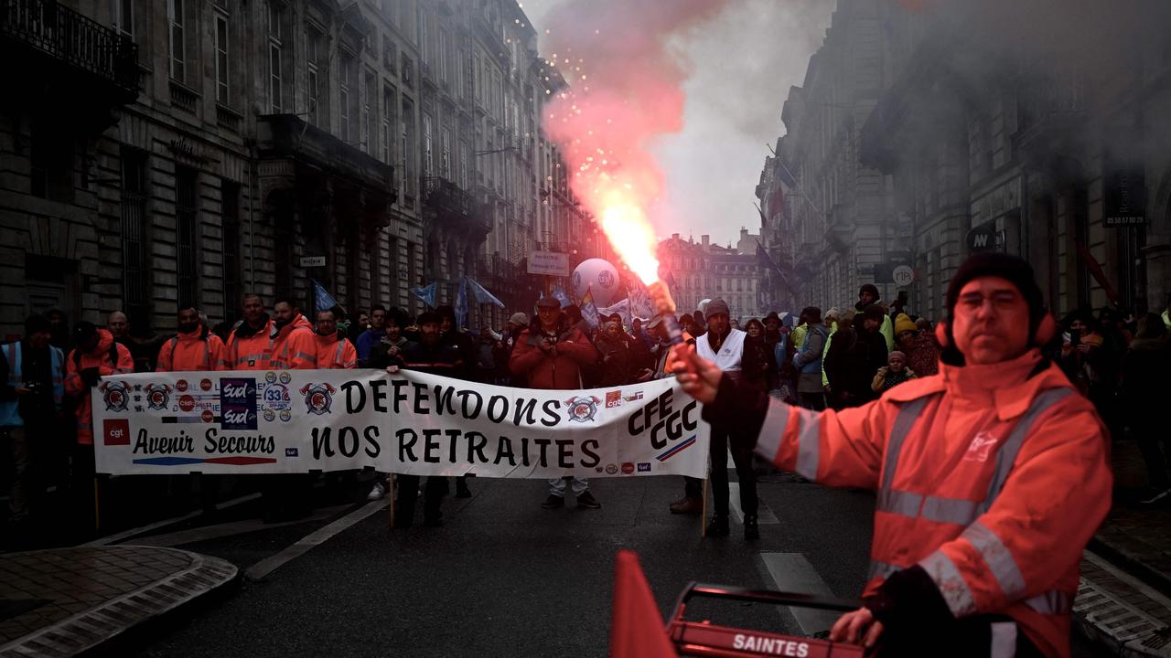 Protesters take part in a demonstration in Bordeaux, southwestern France, on March 7, 2023, as part of a nationwide day of strikes and protests called by unions over the government's proposed pensions reform. Picture: Philippe Lopez / AFP