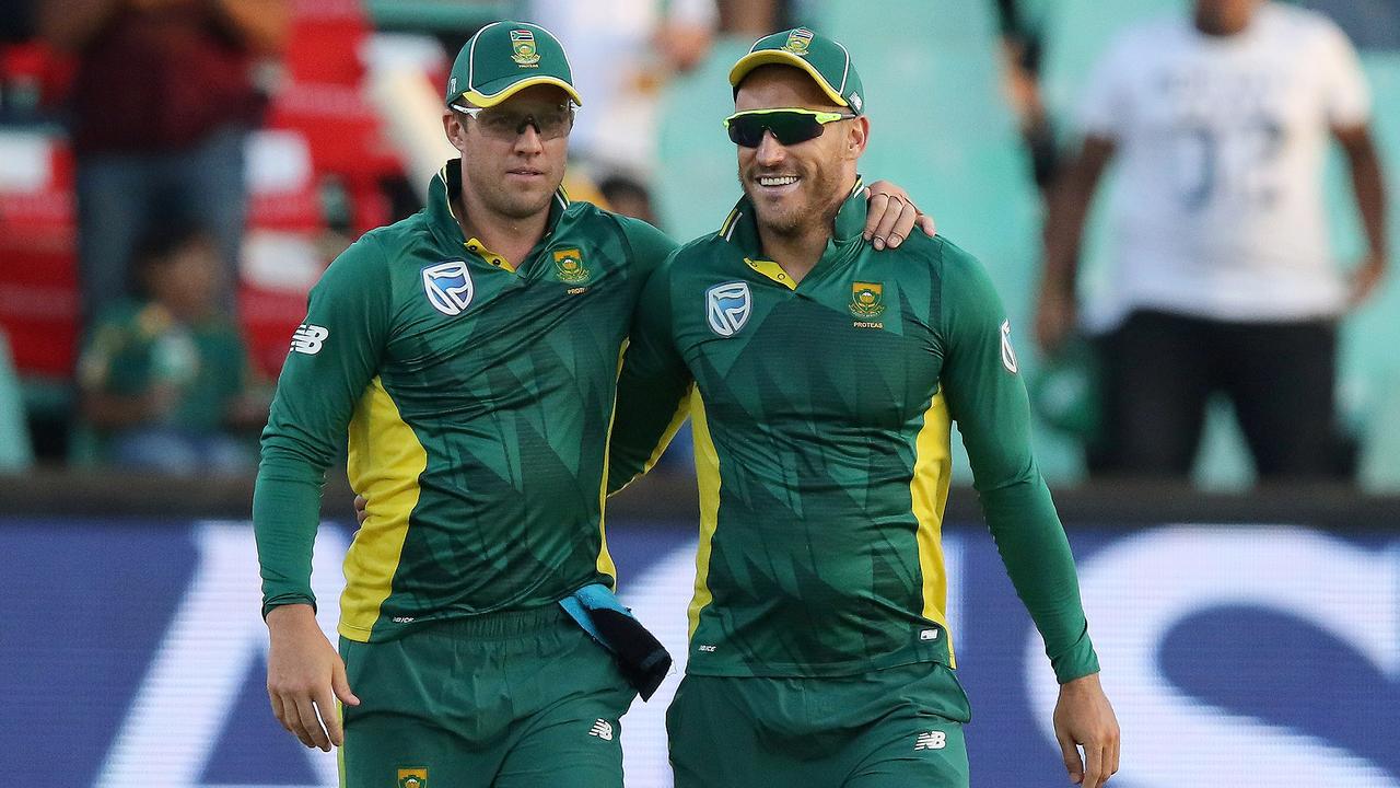 AB de Villiers and Faf du Plessis clebrate.