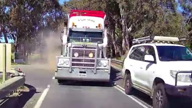 A car has had a terrifying near-miss with a truck between Yankalilla and Myponga.