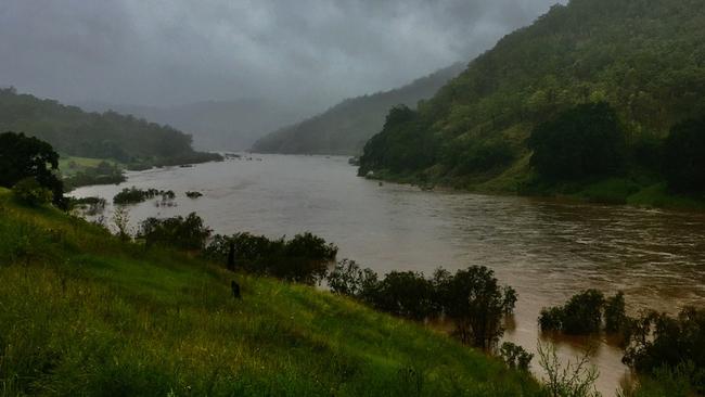 Photos taken by Graham Mackie at the merge between the Mann and Clarence River show the amount of water coming downstream from heavy rain across the area. Photos: Graham Mackie