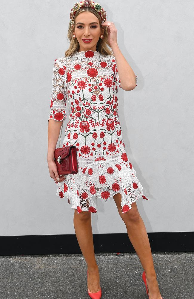 Nadia Bartel is seen in the Birdcage at Flemington Racecourse in Melbourne, Tuesday, November 7, 2017. Picture: AAP Image/Julian Smith