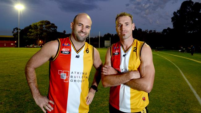 Donaldson pictured with Shane Tuck while playing for Goodwood in 2014. Picture: Sam Wundke