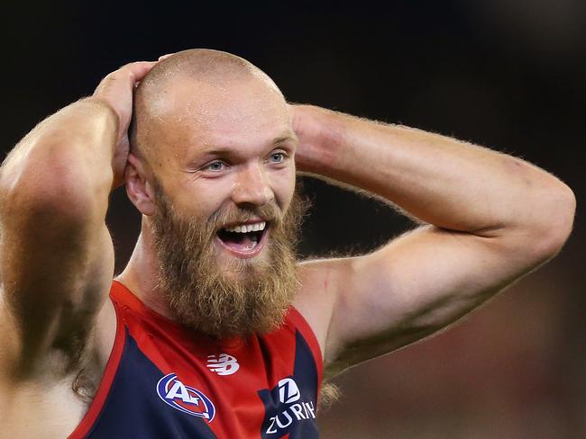 MELBOURNE, AUSTRALIA - APRIL 05: Max Gawn of the Demons looks dejected after defeat after giving away a free kick during the round three AFL match between the Melbourne Demons and the Essendon Bombers at Melbourne Cricket Ground on April 05, 2019 in Melbourne, Australia. (Photo by Michael Dodge/Getty Images)