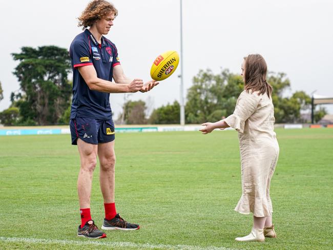 Ben Brown with his cousin Grace,17. Photo courtesy of David McPherson/Melbourne Football Club