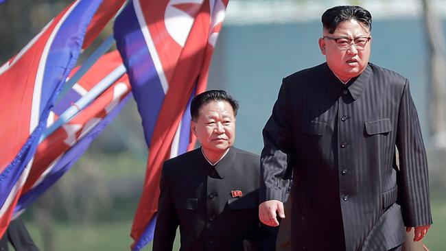 In this April 13, 2017 file photo, North Korean leader Kim Jong Un, right, and Choe Ryong Hae, vice-chairman of the central committee of the Workers' Party, arrive for the official opening of the Ryomyong residential area, in Pyongyang, North Korea. While North Korea declared this past weekend it would stop nuclear and intercontinental ballistic missile tests and shut down its nuclear test site, it did not indicate it will give up its nuclear arsenal or halt its production of missiles. Moon and later President Donald Trump are still likely to find it very difficult to persuade Kim to dismantle his entire arsenal, which includes purported thermonuclear weapons and developmental ICBMs.(AP Photo/Wong Maye-E, File)