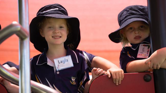 Layla Leddy and Fynn Mulholland at Victory College's first day of class. January 22,2024. Picture: Christine Schindler