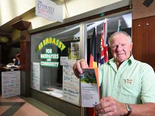 Neville King in front of the Ratepayers and Community Embassy which he has setup in order to bring attention to the new rates proposed by Lismore Council. . Picture: Marc Stapelberg