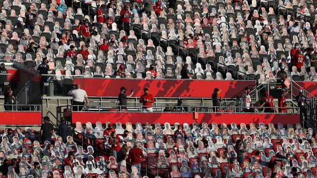 Fans sit in the stands among cardboard cutouts before Super Bowl LV between the Tampa Bay Buccaneers and the Kansas City Chiefs at Raymond James Stadium. Picture: Patrick Smith/Getty Images/AFP