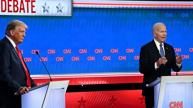 US President Joe Biden and former US President and Republican presidential candidate Donald Trump participate in the first presidential debate of the 2024 elections. Picture: AFP.