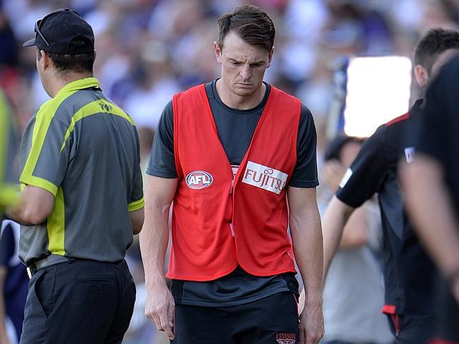 Brendon Goddard looks dejected after being subbed out with injury. Picture: Daniel Wilkins