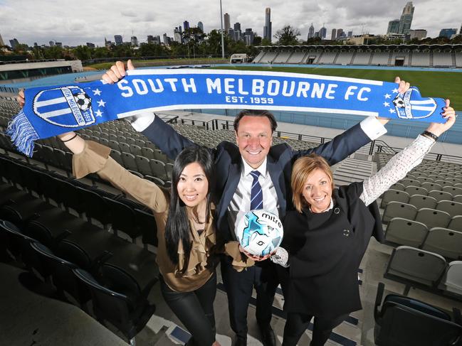South Melbourne A-League Advisory Board chairman Bill Papastergiadis, with bid team members L to R Luisa Chen and Gabrielle Giuliano. South Melbourne A-League. Lakeside Stadium development that will further push South Melbourne's case to become Melbourne's third A-League club.