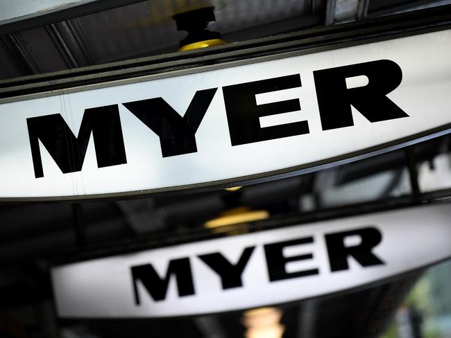 Singage at a Myer store in Sydney, Sunday, March 29, 2020. Retail giant Myer will close all of its stores and stand down about 10,000 staff without pay in the wake of the coronavirus pandemic. (AAP Image/Joel Carrett) NO ARCHIVING