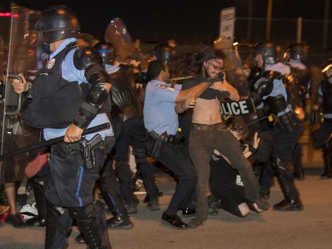 Protesters and police have clashed at multiple demonstrations across the US. Picture: Chris Granger/The Advocate via AP