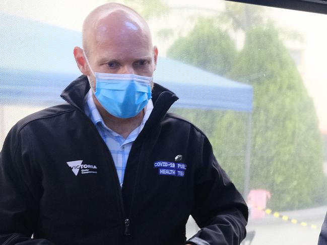 Jeroen Weimar as Covid commander, inside a vaccine bus at the Monash Civic Centre. Picture: Luis Enrique Ascui