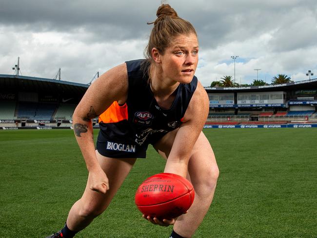 Carlton AFLW star and captain Bri Davey, back in action after a knee reconstruction. Picture: Mark Stewart