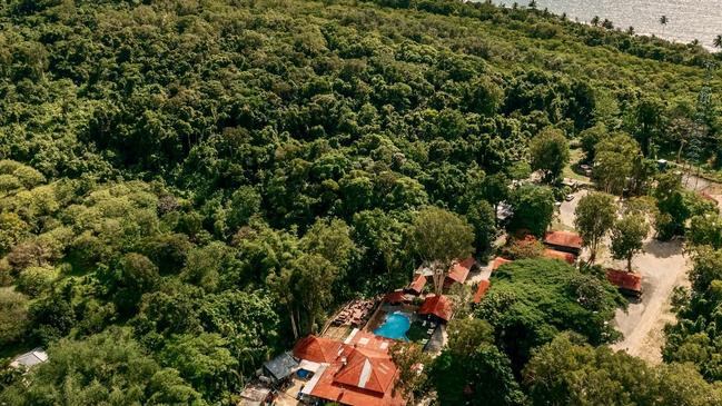 An aerial of PK's Jungle Village in the Daintree Rainforest.